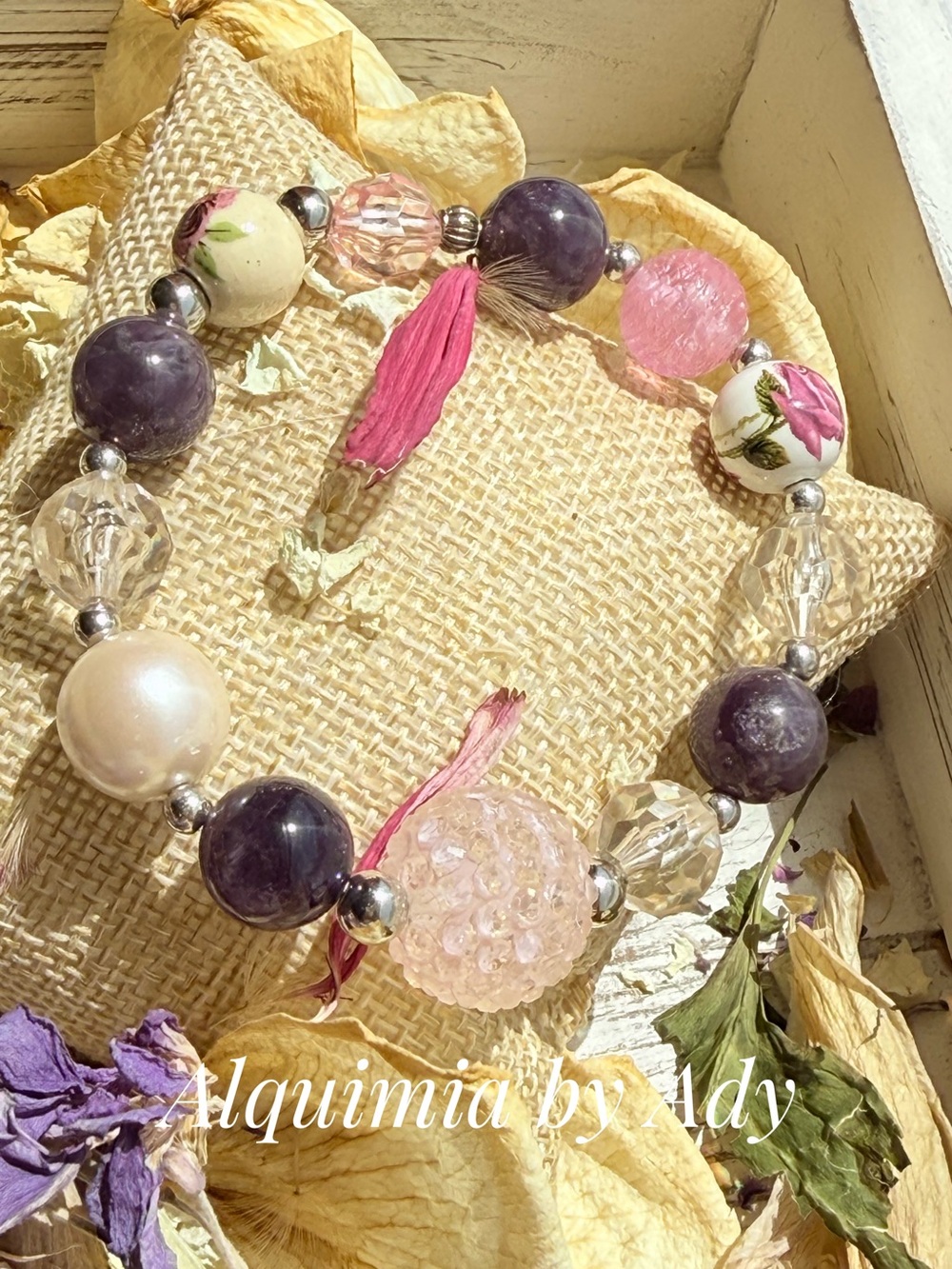 Alquimia Pink and Purple Floral Beaded Bracelet